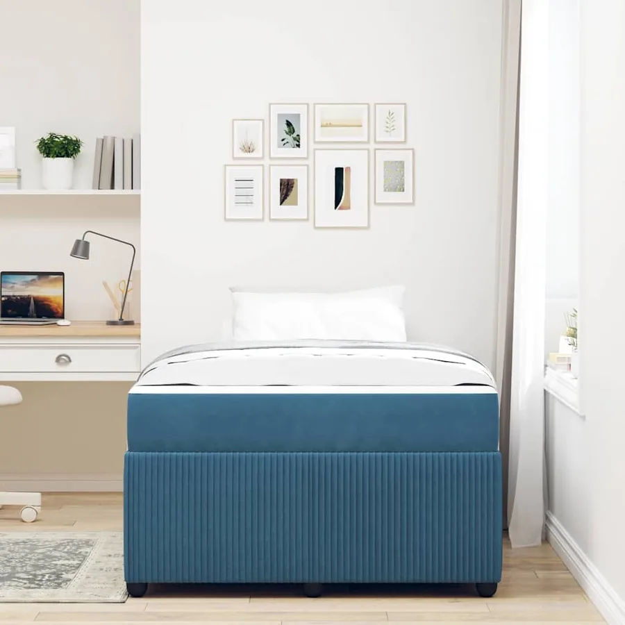 Cadre de lit avec matelas Bleu 120 x 190 cm tissu - 3