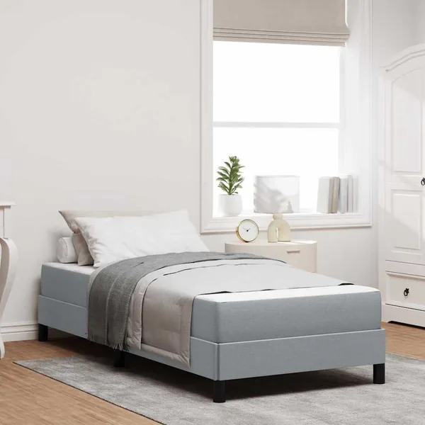 Lit à ressorts avec matelas Gris clair 80 x 200 cm tissu