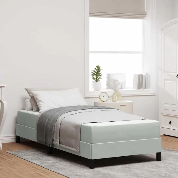 Lit à ressorts avec matelas Gris clair 80 x 200 cm tissu
