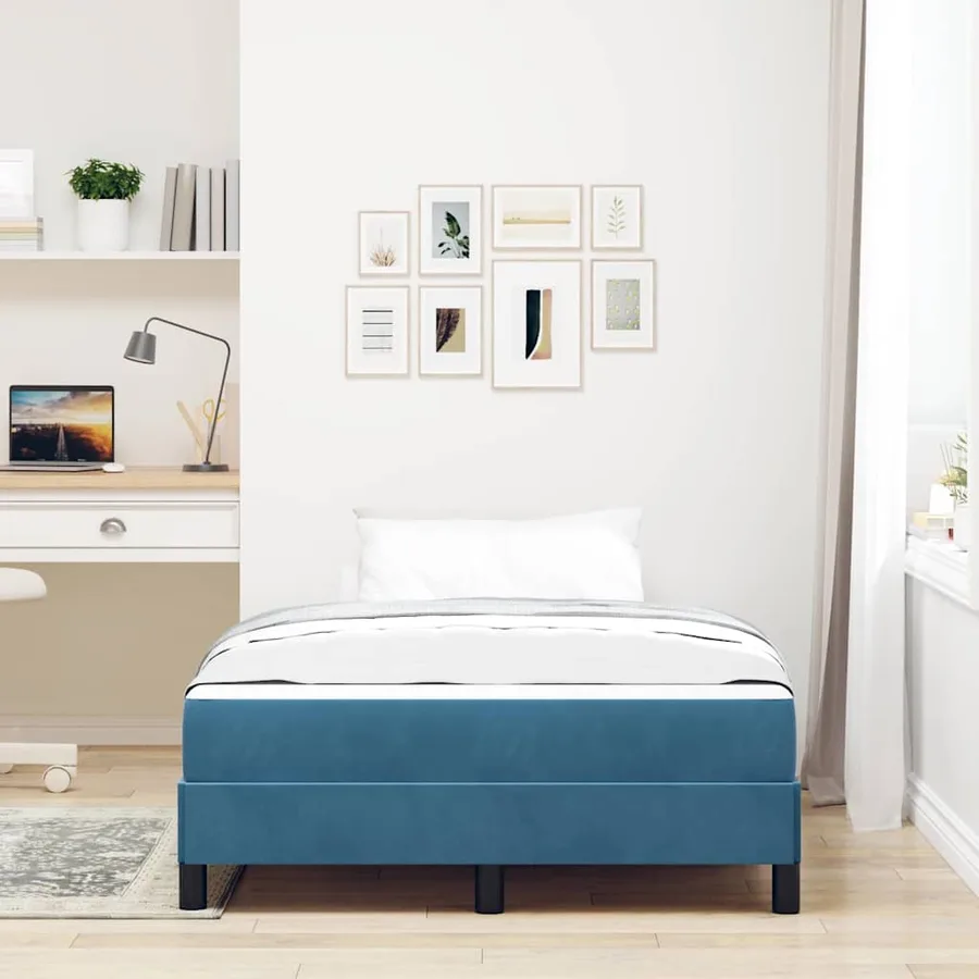 Lit à ressorts avec matelas Bleu foncé 120 x 200 cm tissu - 3
