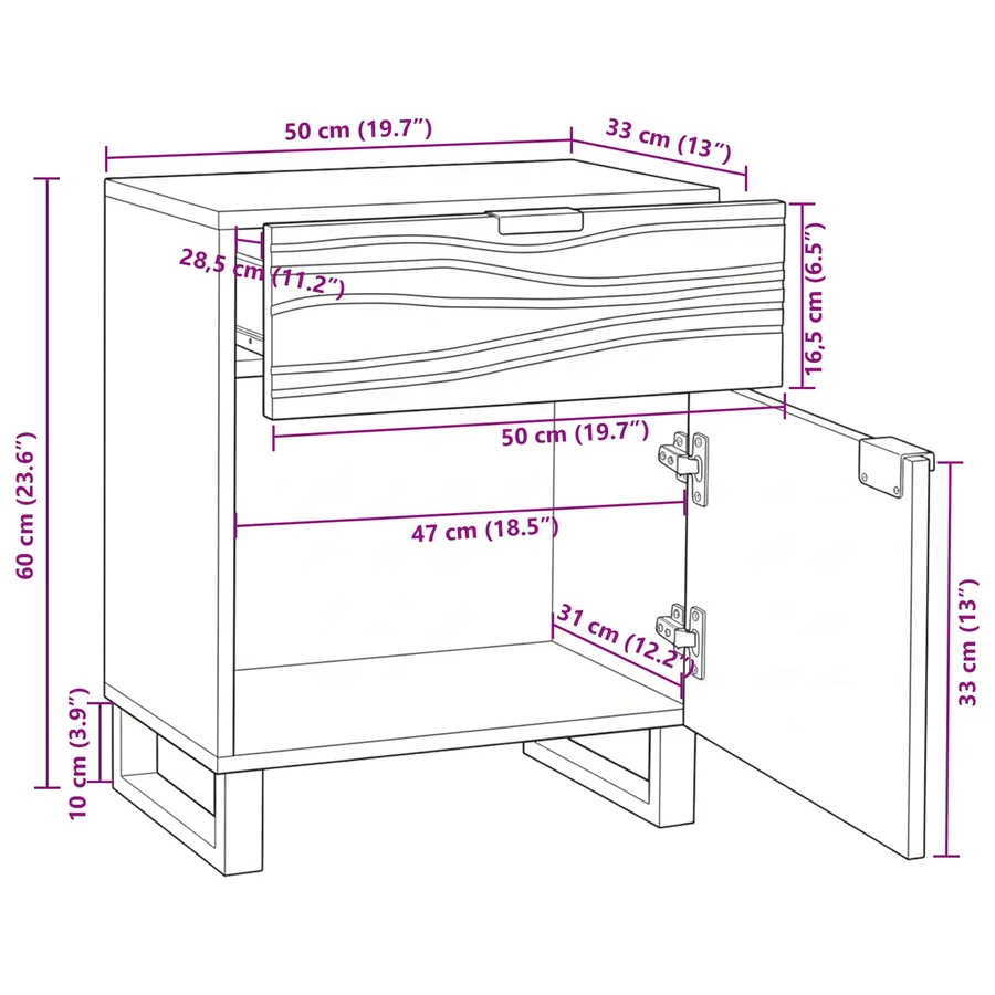 Table de chevet Noyer 50 x 33 x 60 cm Bois d'ingénierie - 12