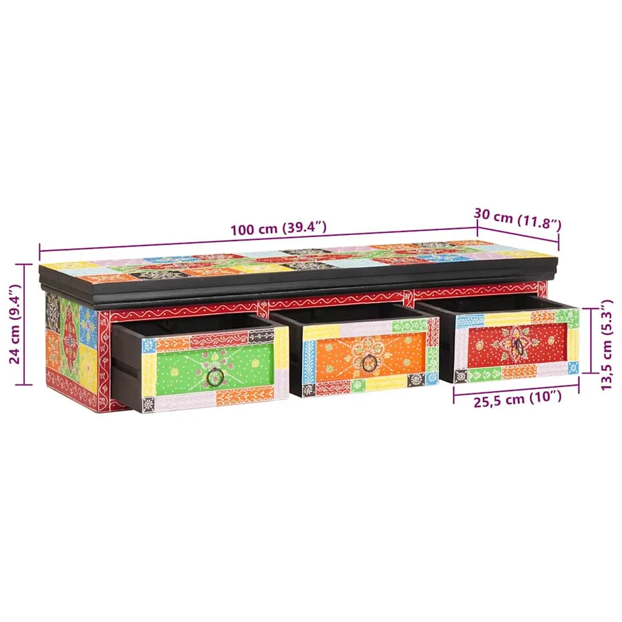 Meuble TV Multicolore 100 x 30 x 24 cm Bois de manguier massif - 11