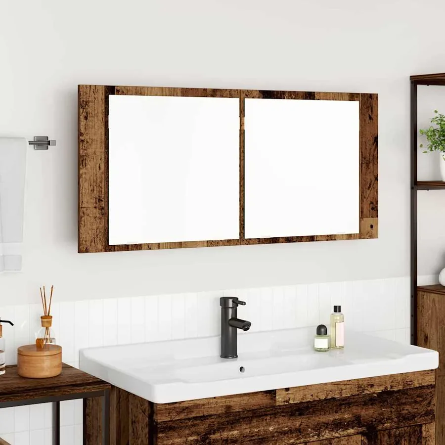 Cabinet Miroir LED avec étagère Bois ancien 100 x 12 x 45 cm