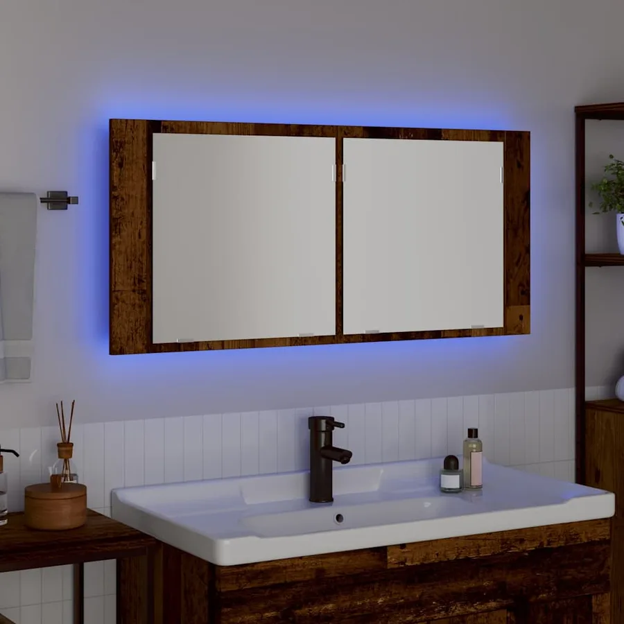 Cabinet Miroir LED avec étagère Bois ancien 100 x 12 x 45 cm - 5
