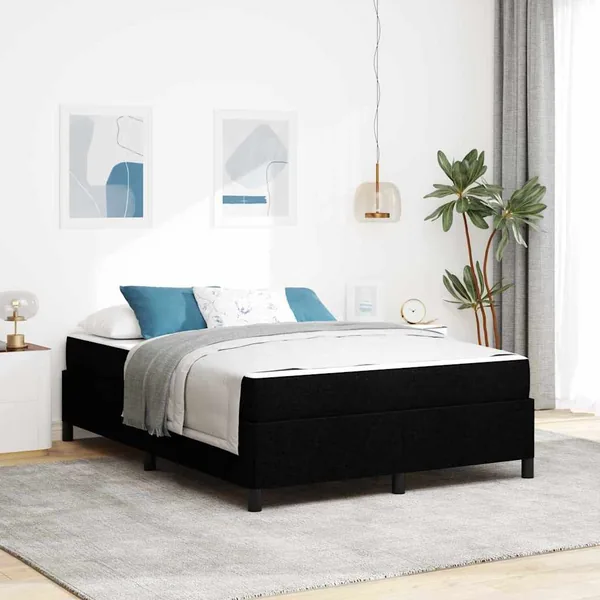 Lit à ressorts avec matelas Noir 140 x 190 cm tissu