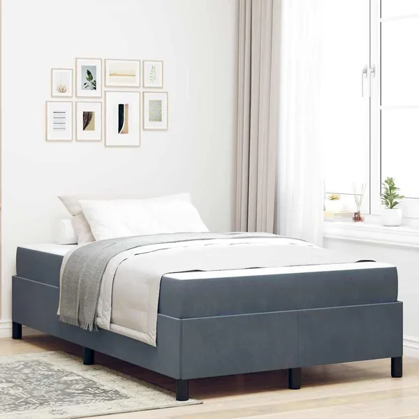 Cadre de lit avec matelas Gris foncé 120 x 190 cm tissu