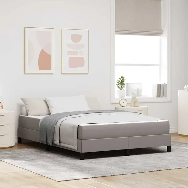 Lit à ressorts avec matelas Taupe 140 x 190 cm tissu