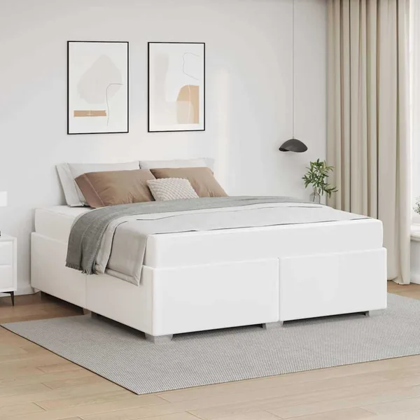 Cadre de lit avec matelas Blanc 160 x 200 cm tissu