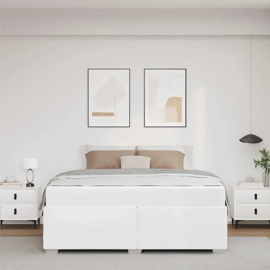 Cadre de lit avec matelas Blanc 160 x 200 cm tissu - 3