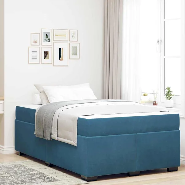 Cadre de lit avec matelas Bleu foncé 120 x 200 cm tissu