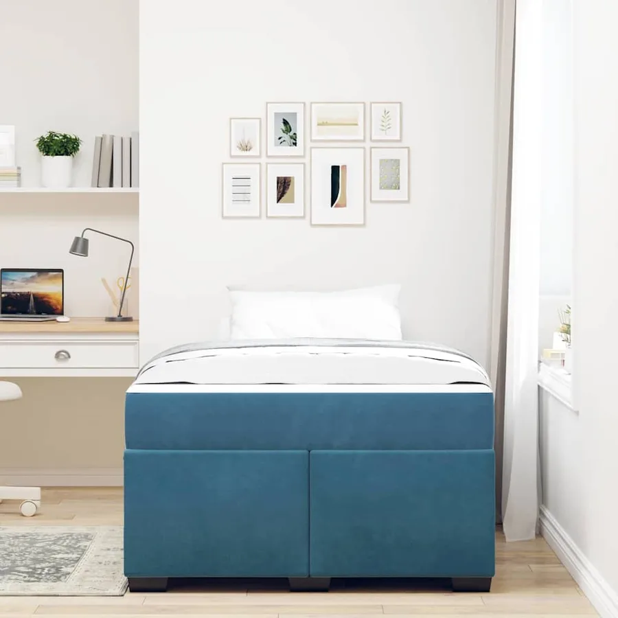 Cadre de lit avec matelas Bleu foncé 120 x 200 cm tissu - 3
