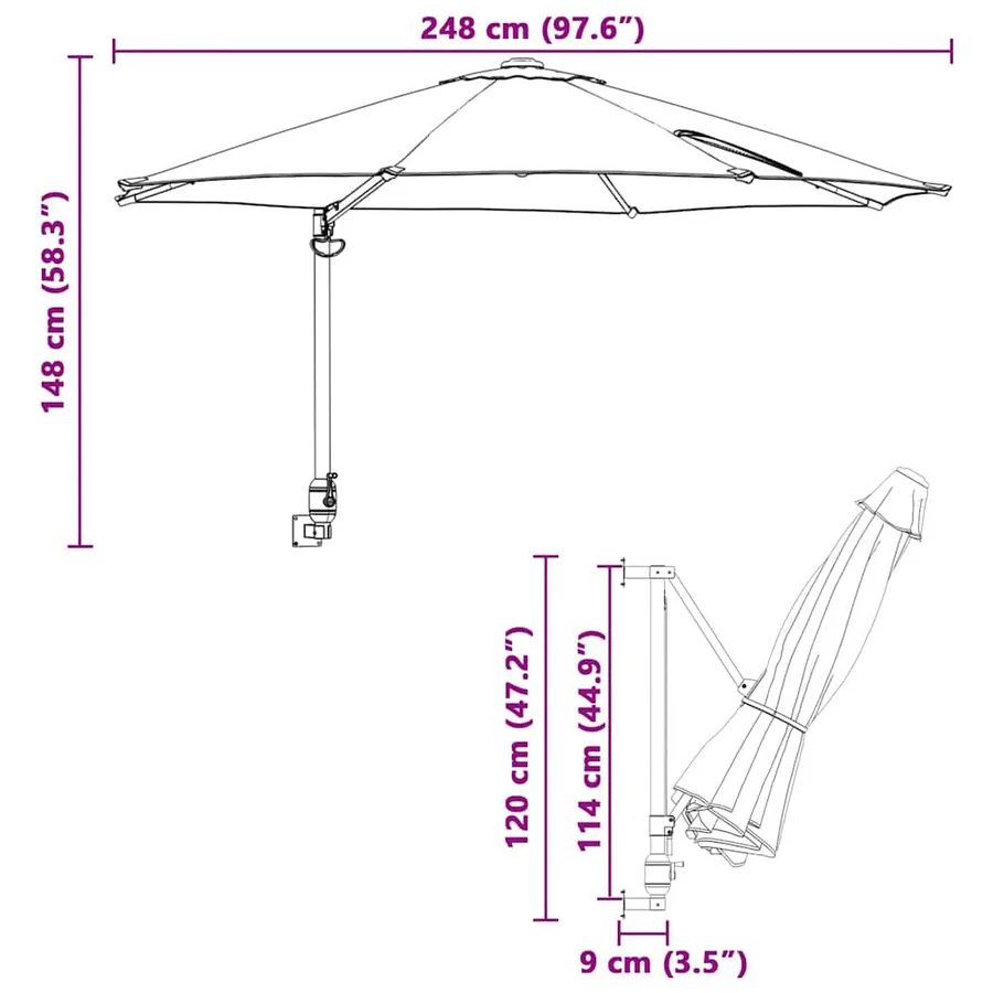 Parasol de jardin Noir 248 x 248 x 148 cm Polyester et Acier - 10