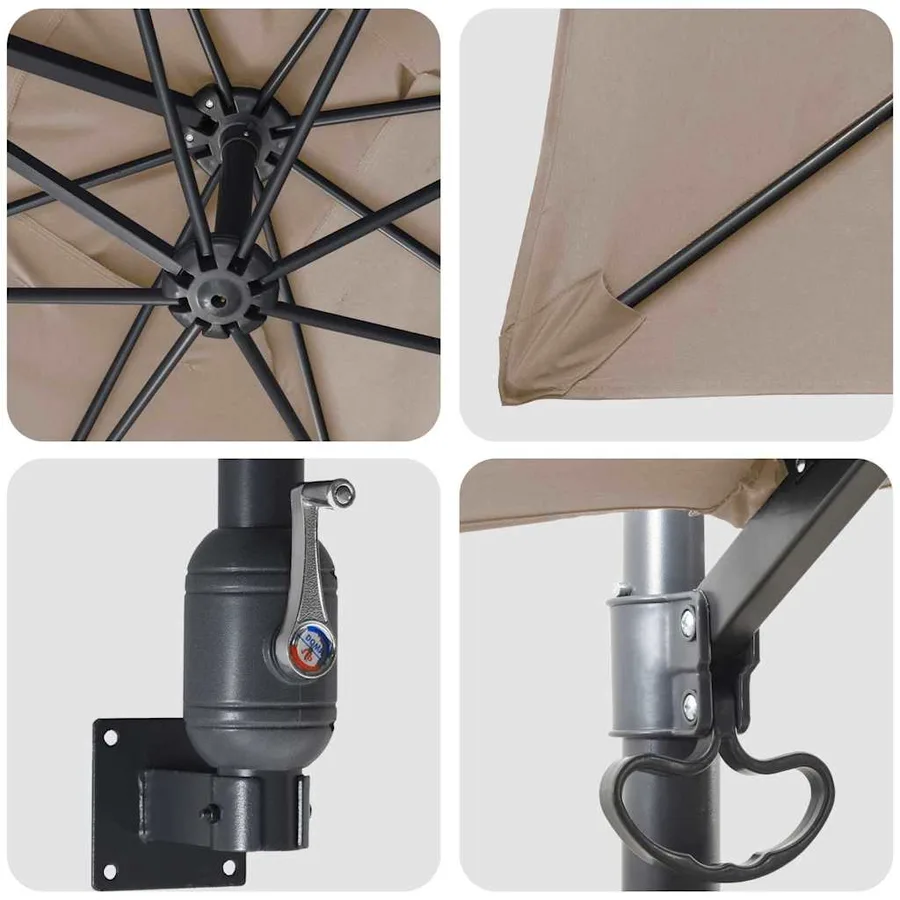 Parasol de jardin Taupe 248,5 x 247,5 x 160 cm - 7