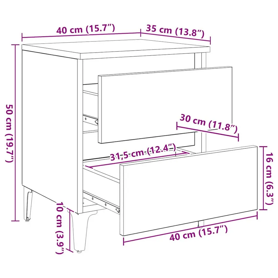 Cabinet de chevet 2 pcs Chêne noir 40 x 35 x 50 cm - 11