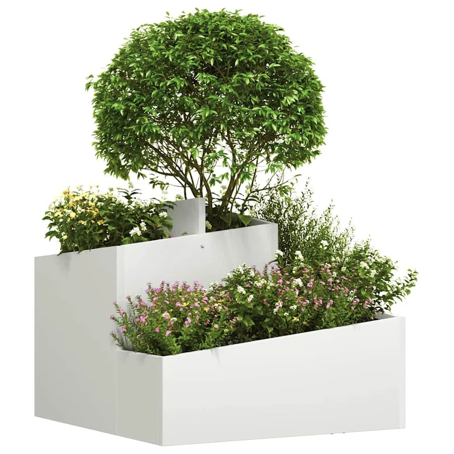 Cache-pot de jardin Blanc 60 x 60 x 50 cm Acier laminé à froid - 3