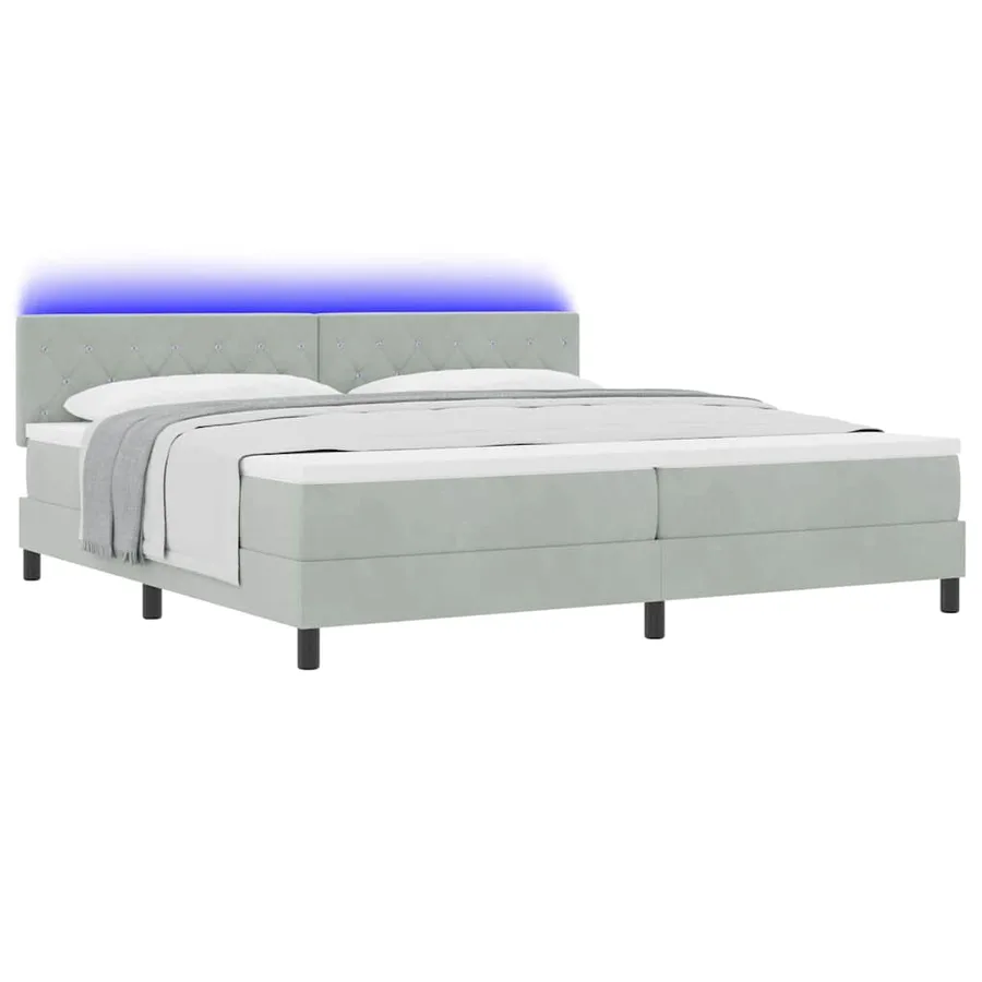 Lit à ressort LED avec matelas Gris clair 200 x 200 cm Velours - 3