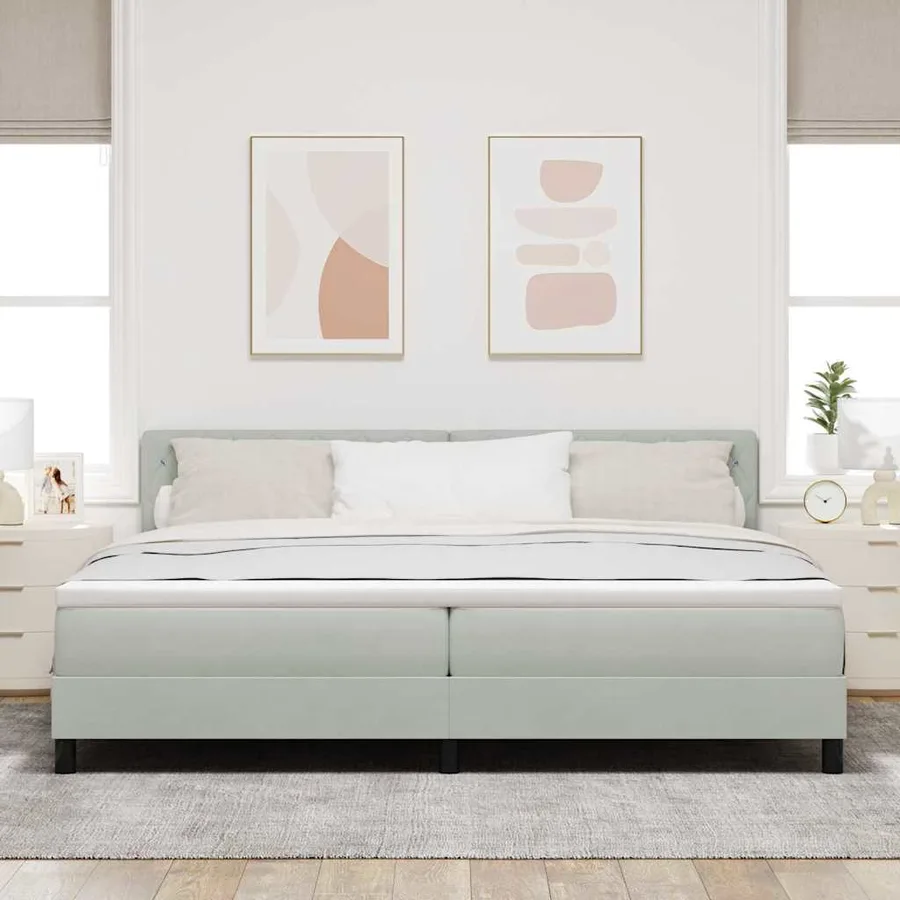 Lit à ressort LED avec matelas Gris clair 200 x 200 cm Velours - 4