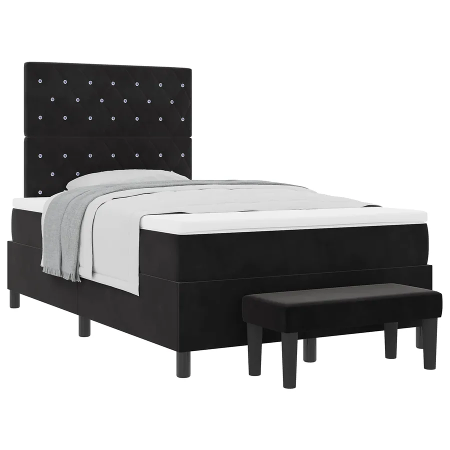 Lit à ressorts avec tête de lit Noir 200 x 120 cm Velours - 2