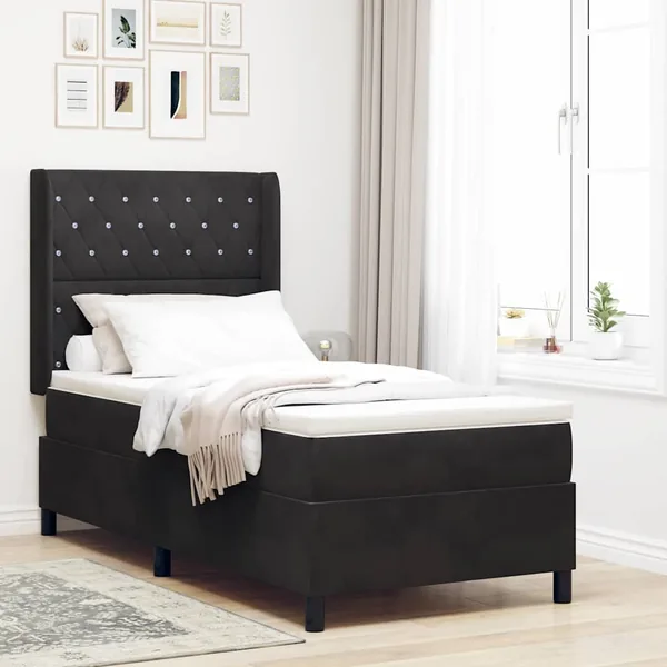 Lit à ressorts avec matelas avec LED Noir 100 x 200 cm Velours