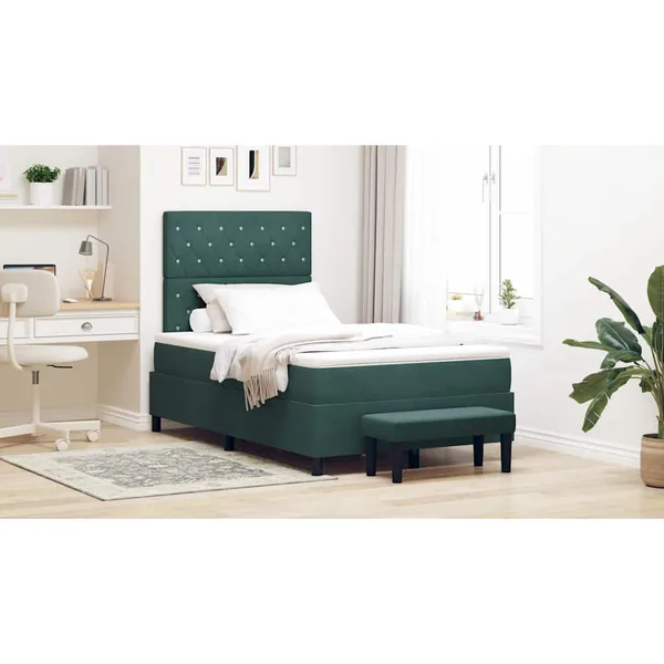 Lit à ressorts avec tête de lit Vert foncé 190 x 120 cm Velours