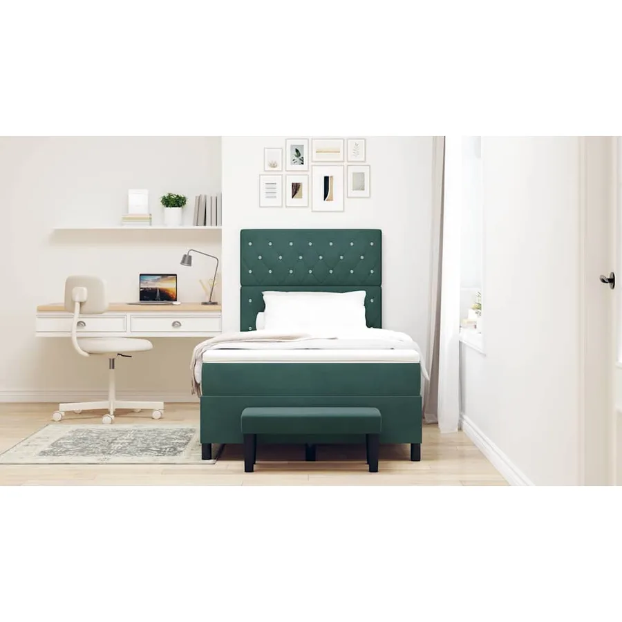 Lit à ressorts avec tête de lit Vert foncé 190 x 120 cm Velours - 3