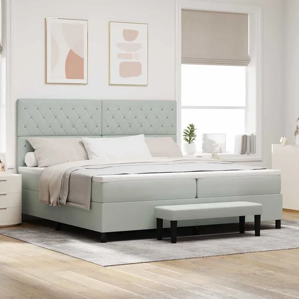 Lit à ressorts avec matelas Gris clair 200 x 200 cm Velours