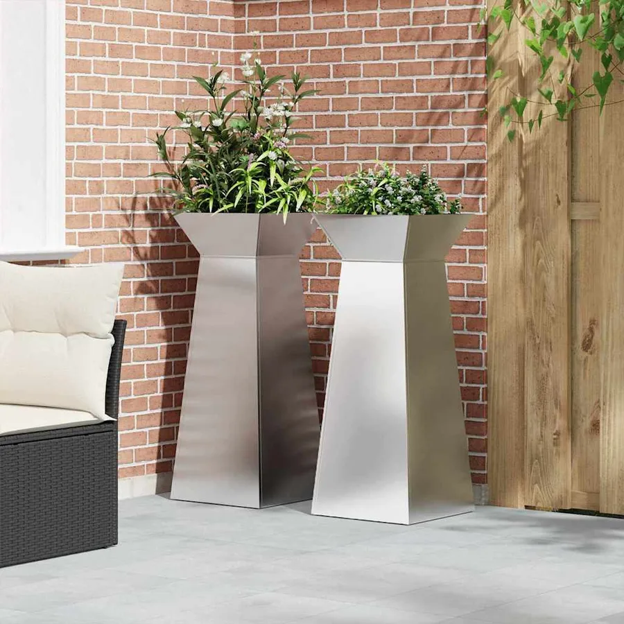 Jardinière à pilier 2 pc Argent 40 x 40 x 100 cm - 4