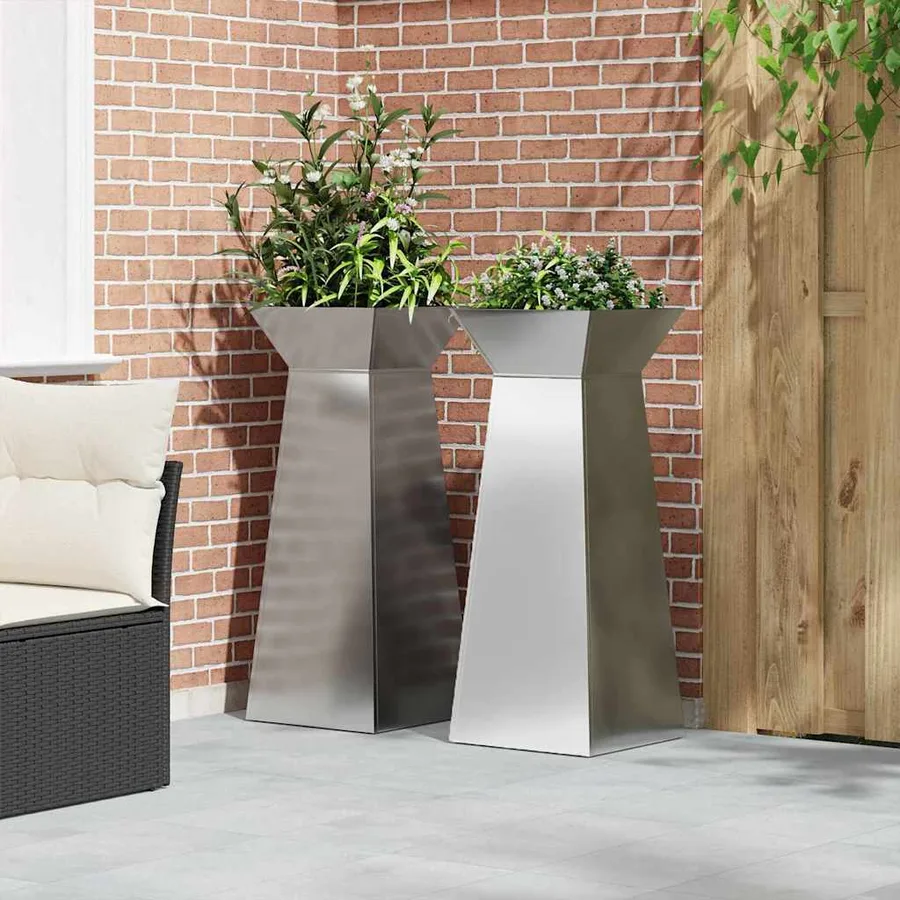 Jardinière à pilier 2 pc Argent 40 x 40 x 100 cm - 4