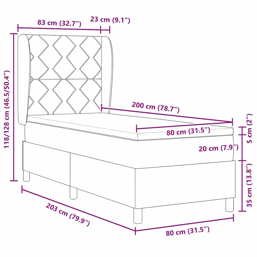 Lit à ressorts avec tête de lit Taupe 80 x 200 cm tissu - 12