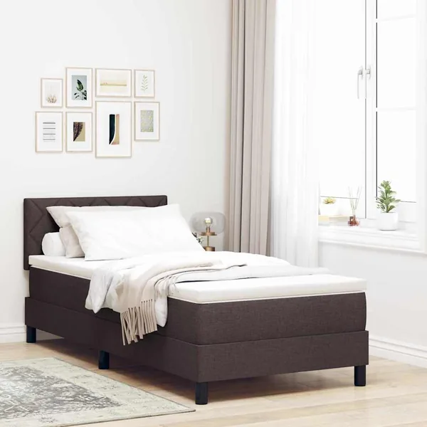 Lit à ressorts avec tête de lit Marron foncé 100 x 200 cm tissu
