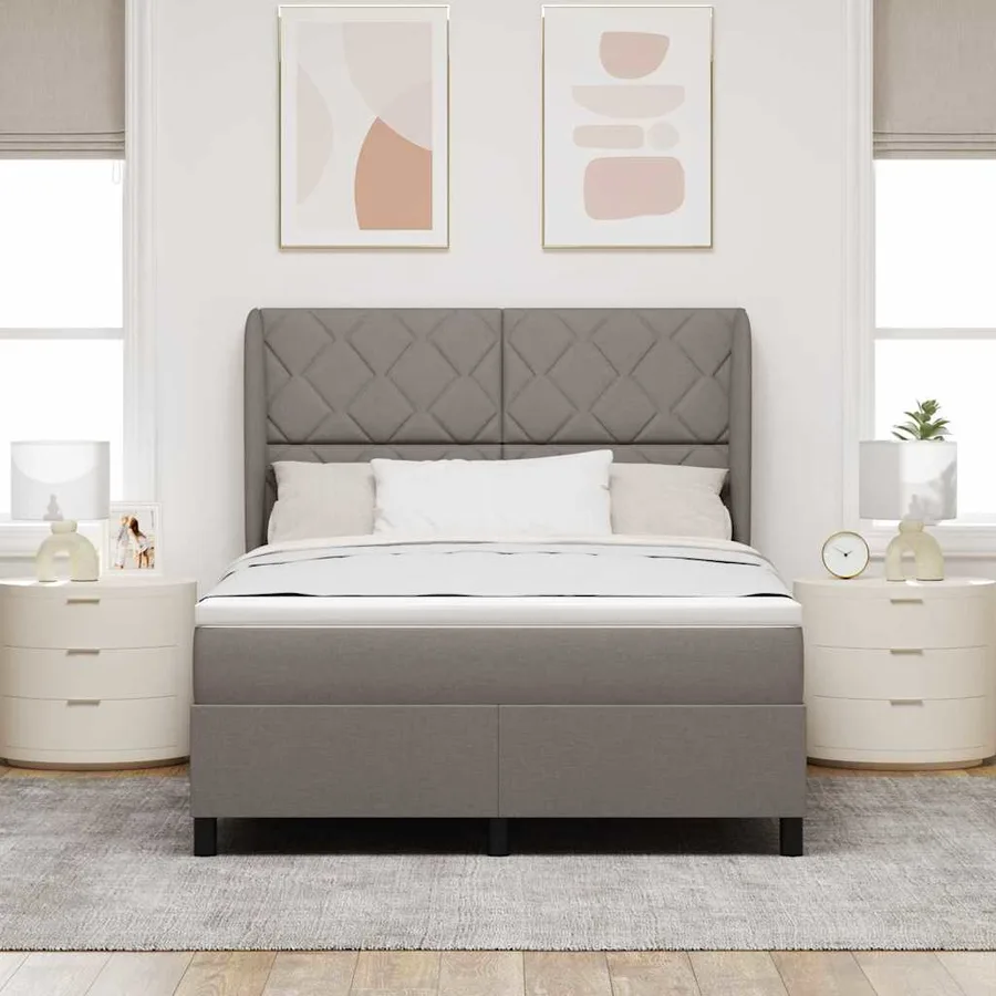 Lit à ressorts avec tête de lit Taupe 160 x 200 cm tissu - 3