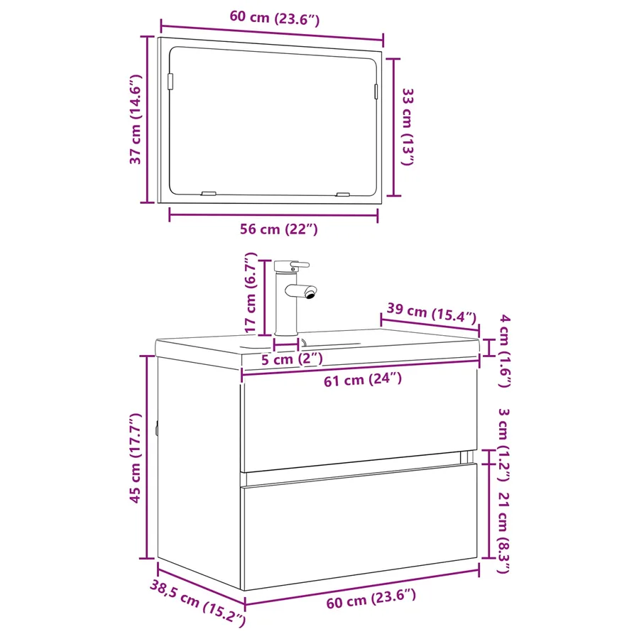 Ensemble de mobilier de salle de bain 3 pcs Chêne noir - 12