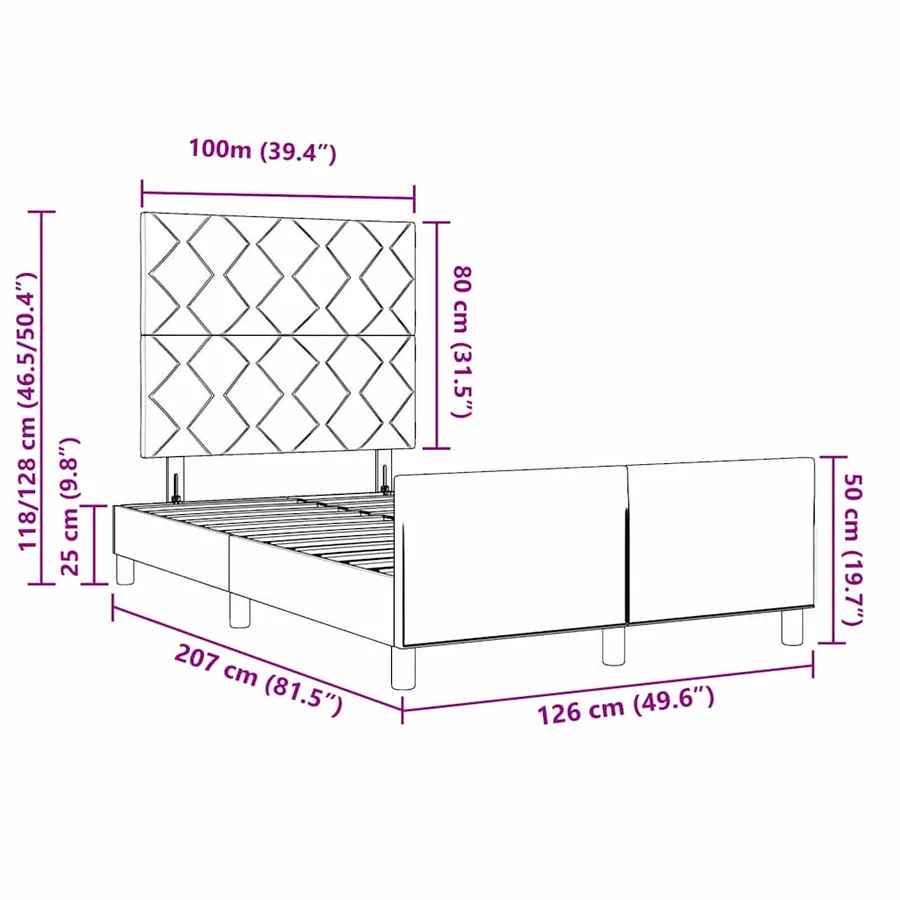 Cadre de lit avec tête de lit Taupe 120 x 200 cm tissu - 13