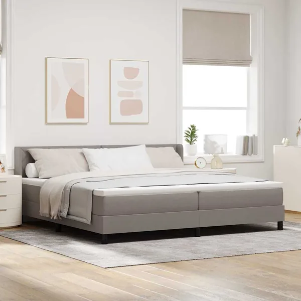 Lit à ressorts avec tête de lit Taupe 200 x 200 cm tissu
