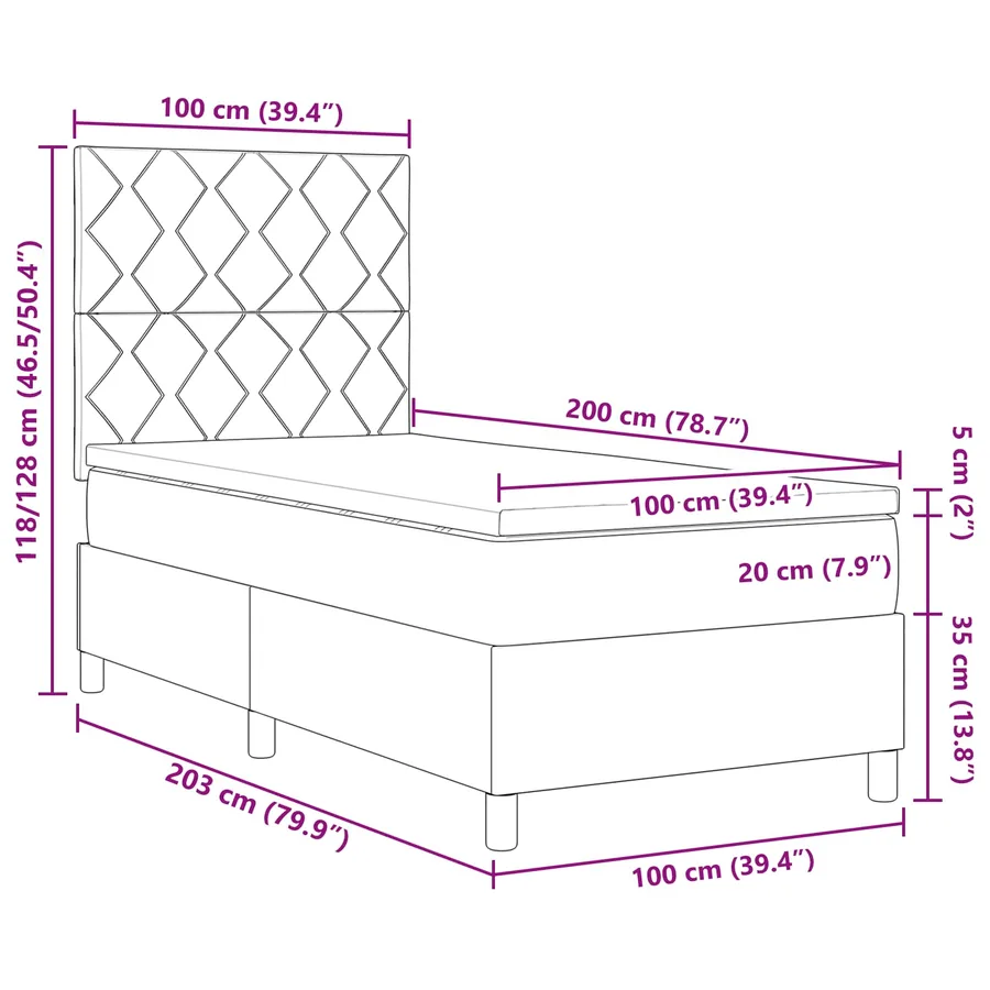 Lit à ressorts avec tête de lit Crème 100 x 200 cm tissu - 7