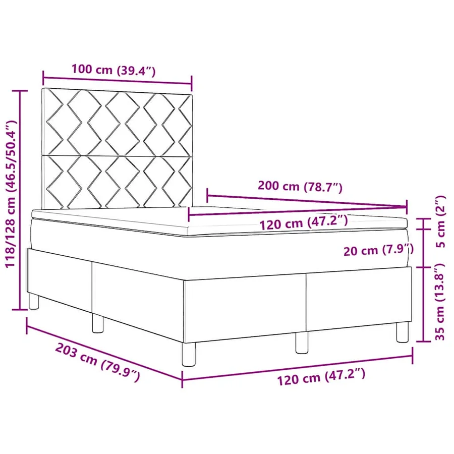 Lit à ressorts avec tête de lit Crème 120 x 200 cm tissu - 12