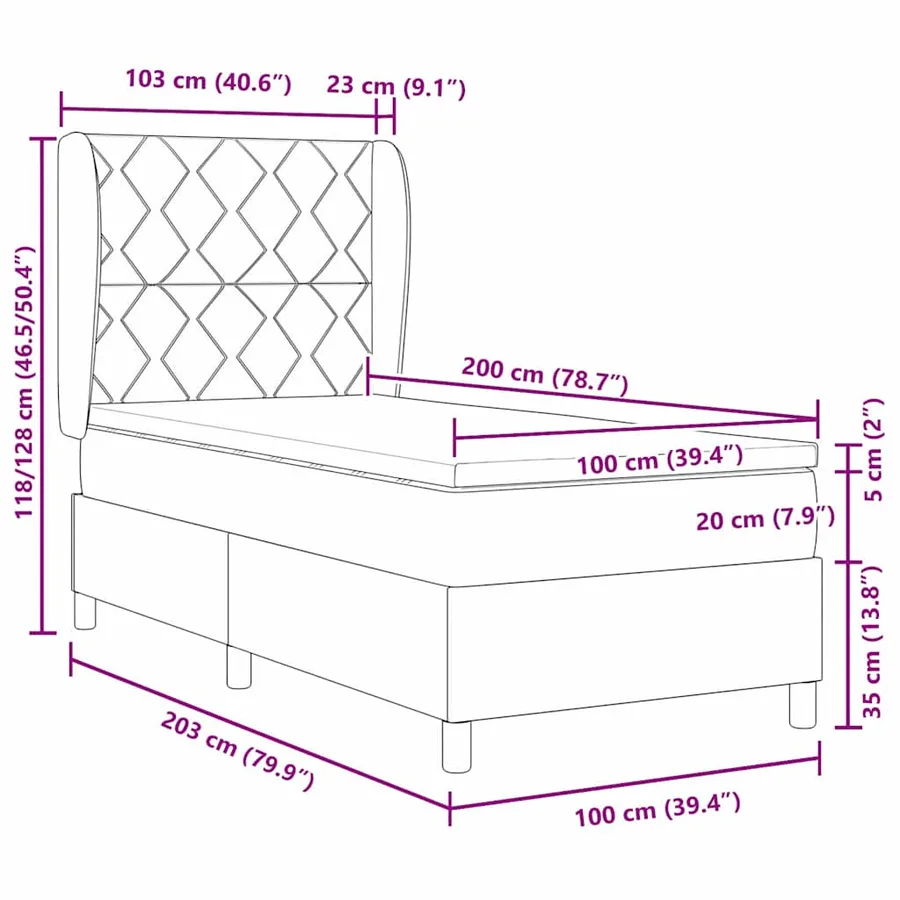 Lit à ressorts avec tête de lit Crème 200 x 100 cm tissu - 12