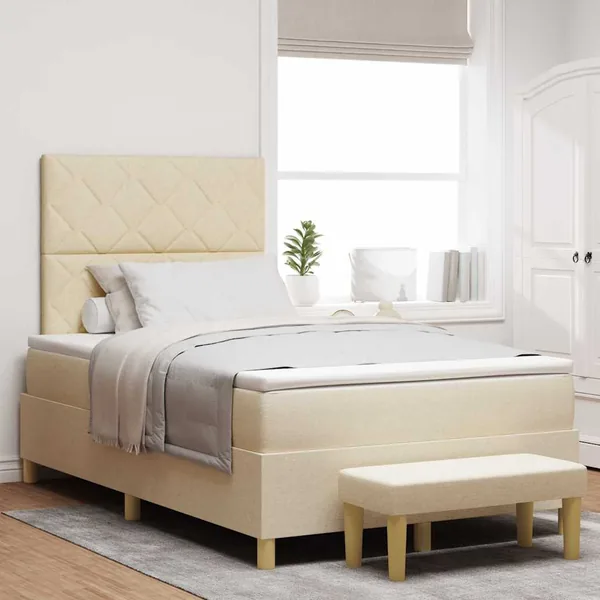Lit à ressorts avec tête de lit Crème 200 x 120 cm tissu