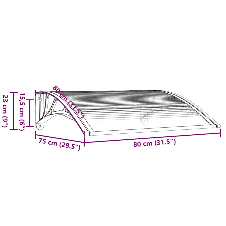 Auvent de porte Noir et transparent 80x75 cm Polycarbonate - 7