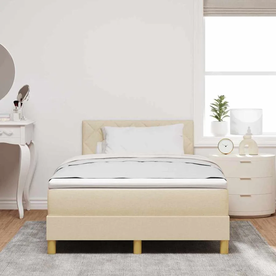 Lit à ressorts avec coussin Crème 120 x 200 cm tissu - 3