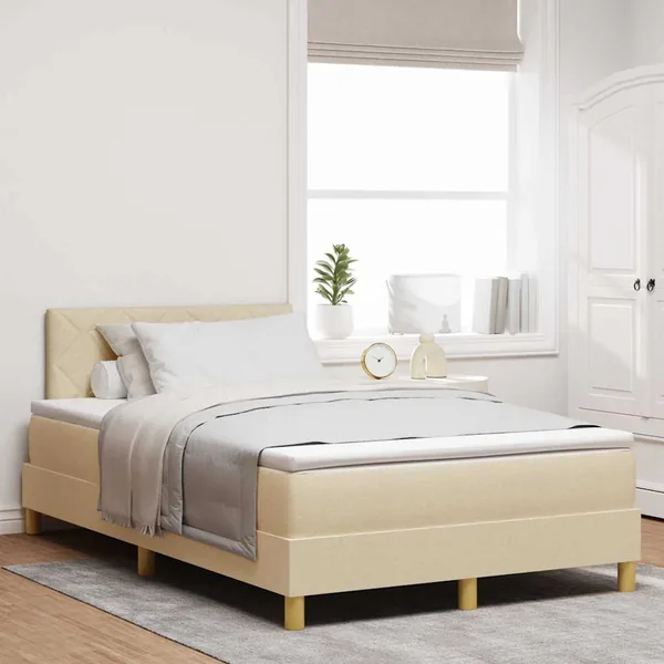 Lit à ressort LED avec bandes LED Crème 120 x 200 cm tissu