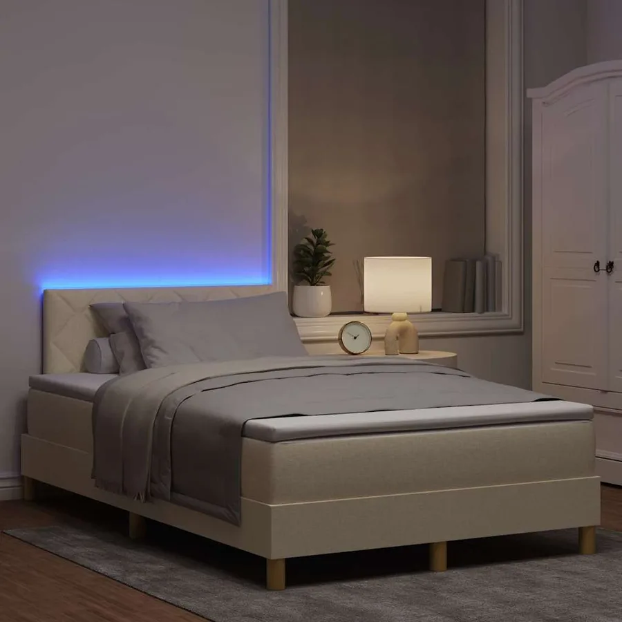 Lit à ressort LED avec bandes LED Crème 120 x 200 cm tissu - 5