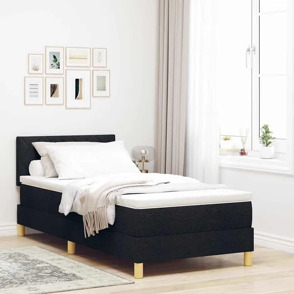 Lit à ressort LED avec bandes LED Noir 100 x 200 cm tissu
