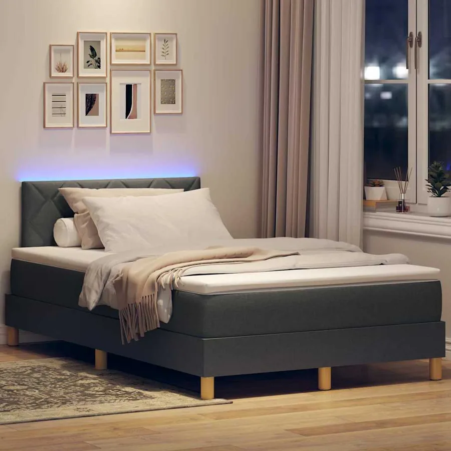 Lit à ressort LED avec bandes LED Gris foncé 120 x 200 cm tissu - 5