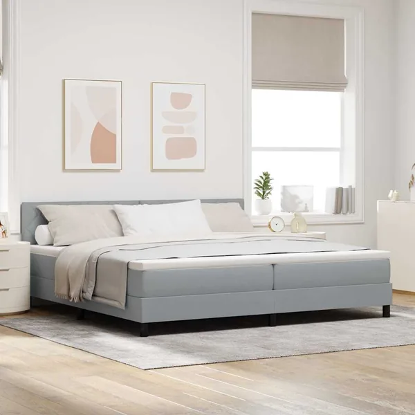Lit à ressorts avec coussin Gris clair 200 x 200 cm tissu
