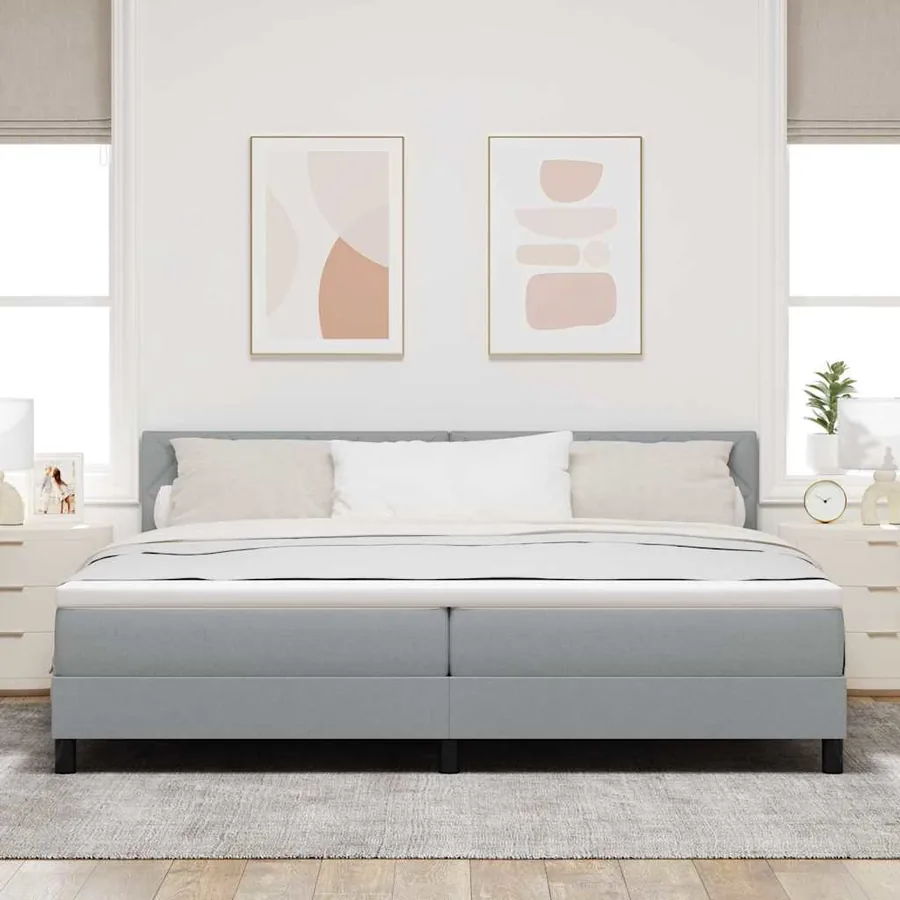 Lit à ressorts avec coussin Gris clair 200 x 200 cm tissu - 3