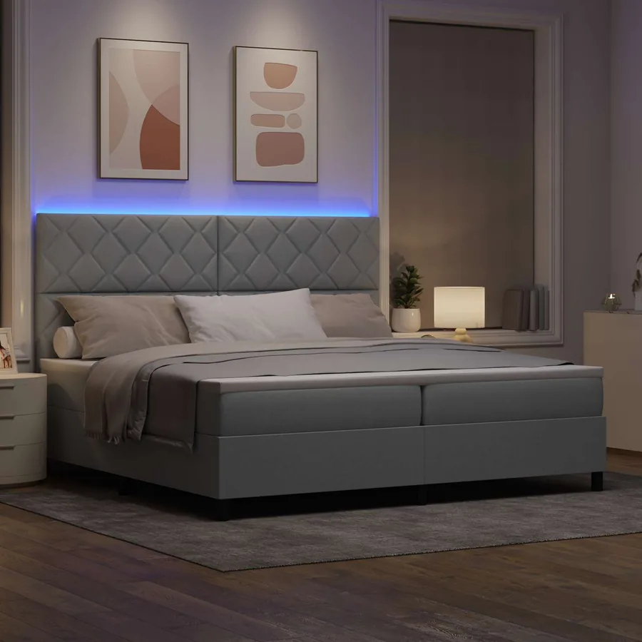 Lit à ressorts avec bandes LED Gris clair 200 x 200 cm tissu - 3