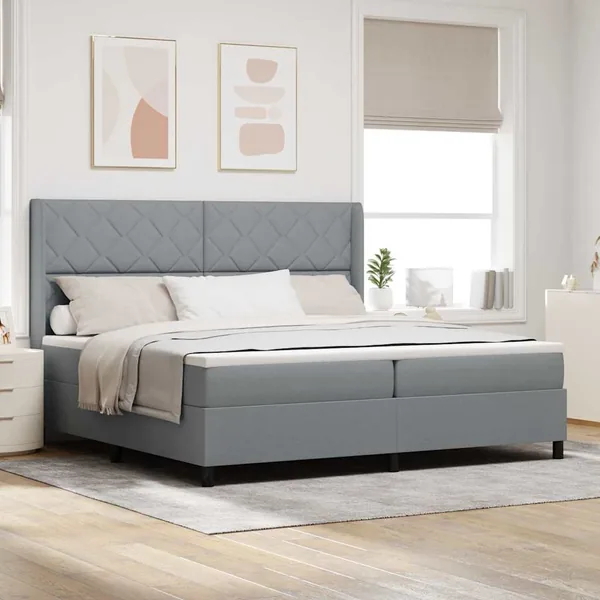Lit à ressort LED Gris clair 200 x 200 cm tissu