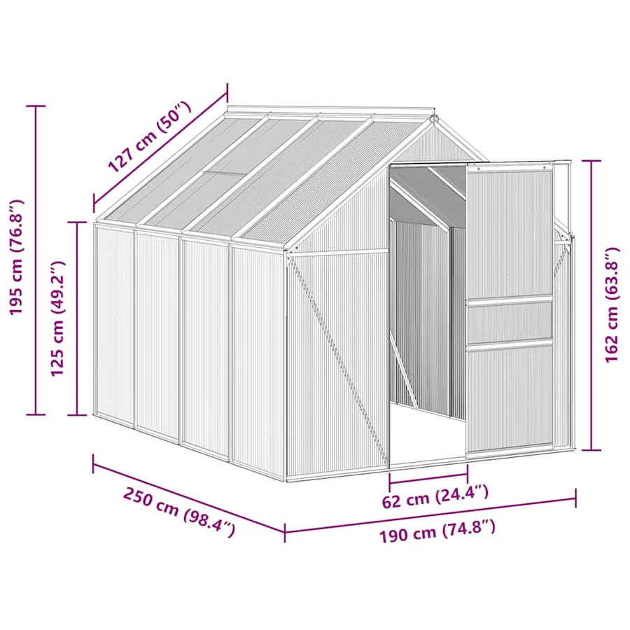 Greenhouse anthracite aluminium 4.75 m² - 6