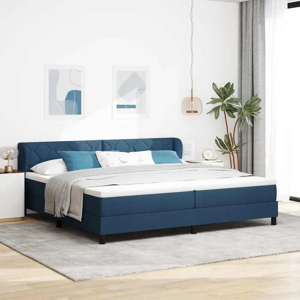 Lit à ressorts avec tête de lit Bleu 200 x 200 cm tissu